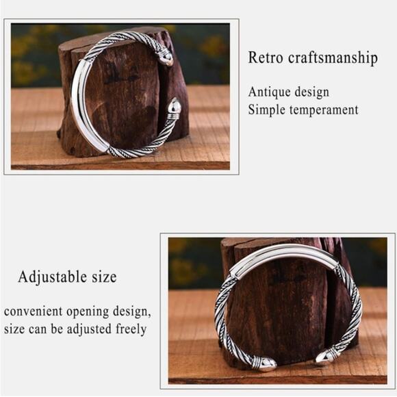 Sterling Silver Twisted Bangle Bracelet Cuff Unisex Mens Women’s Trendy - Picture 14 of 14